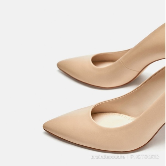 Zara Nude Leather Midi Court Shoes Pumps 37 6.5 - Picture 3 of 5